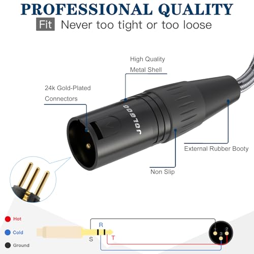 JOLGOO 1/4 Inch TRS to XLR Male Adapter Cable, Balanced 6.35mm TRS Plug to 3-pin XLR Male, Quarter inch TRS Male to XLR Male Microphone Cable, 1 Feet - size: 1 Feet, style: 1/4 TRS Male to XLR Male