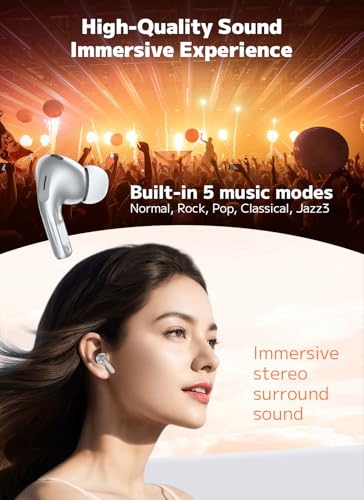 Wireless Earbuds, Bluetooth 5.4 Ear Buds, ENC Noise Cancelling Headphones with 48H Playtime, Bass Stereo Sound, Compatible with iPhone Air/17/16/15/14/Android, Pad - Sky Blue - color: Sliver