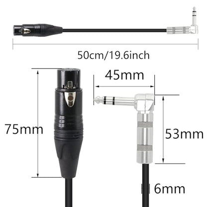 1/4 to XLR Cable 90 Degree Right Angle 6.35 mm TRS Male Plug to XLR Female Jack Audio Stereo Microphone Cable for Speakers, Stage, DJ and More（50cm）