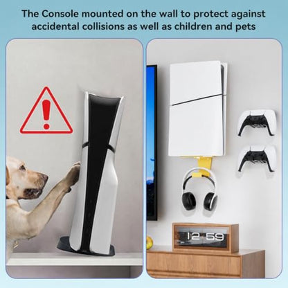 Wall Mount for PlayStation 5 Console | Heavy-Duty Steel, 2 Controller Holder, Headset Holder, Protection & Cooling - color: Sparkle Gold