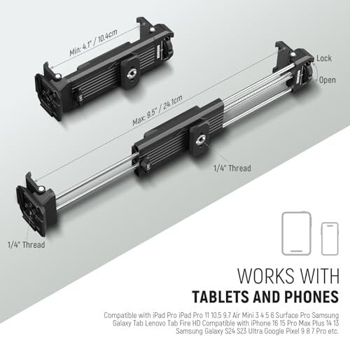 NEEWER Tablet Metal Holder for iPad Tripod Mount Adapter with Cold Shoe, Arca Type Base, NATO Interface, 1/4" Screw for iPad mini Air Pro Surface Pro (7.9" to 12.9"), Universal Tablet Clamp, PA100 - style: PA100