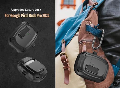 Olytop for Google Pixel Buds Pro 2/Pro Case Cover with Lock Clip & Cleaner Pen 2024/2022, Shockproof Protective Hard Shell Skin with Carabiner Men Women - Black - color: Black