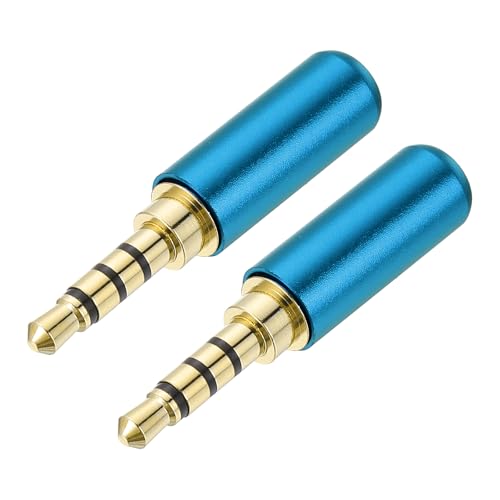 MECCANIXITY 2Pcs 3.5mm Replacement Repair Plug Jack, 4 Pole Metal Stereo Male Plug 3.5mm Solder DIY Audio Cable Connector for Headphone Earphone Microphone Cable Repair, Blue - color: Blue