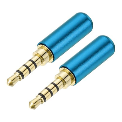 MECCANIXITY 2Pcs 3.5mm Replacement Repair Plug Jack, 4 Pole Metal Stereo Male Plug 3.5mm Solder DIY Audio Cable Connector for Headphone Earphone Microphone Cable Repair, Blue - color: Blue