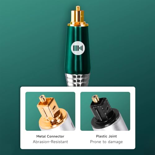 Digital Optical Audio Cable for Soundbar, TV, Home Theater, Audio System - 24K Gold-Plated, High-Fidelity Fiber Optic Cord for Crystal Clear Sound, Emerald, 9.8FT/3M - size: 9.8FT/3M