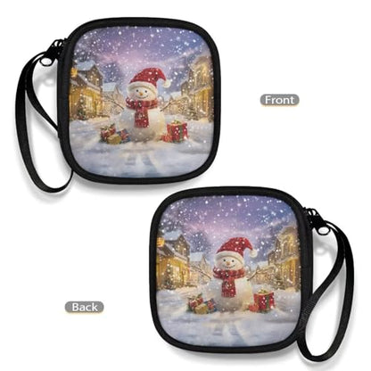 Christmas Snowman Earbud Case Earphone Carrying Case Cell Phone Accessories Storage Bag with Handle for Earphone,Flash Drive,Charging Cable, Key Wall Charger - color: Christmas Snowman