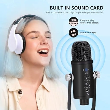 USB Microphone Metal Condenser Mic:Plug&Play Gaming Microphones on PC,Mac,Twitch and YouTube,Recording Microphone Computer PC Mic for Streaming,Podcasting