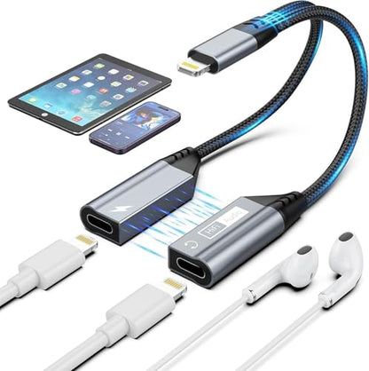 Magnetic Lightning to Dual Lightning AUX Adapter,[ MFi Certified] 2 in 1 iPhone Audio and Charger Splitter,Dongle Compatible with iPhone 14/13/12/11/XS/XR/7/8 and iPad, Supports Charging & Audio - color: Black 1