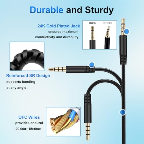 3.5mm to 2.5mm Audio Cable Replacement Cord for Bose Headphones Aux Wire | In-line Mic, Volume Control, Work for Bose NC700 QuietComfort Ultra 45 QC45 QC35II QC35 QC25 JBL Tune 720BT 660NC 670NC 770NC