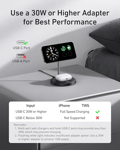 Anker MagGo 2-in-1 MagSafe Compatible Qi2 15W Wireless Charging Stand | Qi2 Certified, Fast Charging, Wireless Charger for iPhone 17, AirPods Pro, and More - color: Black