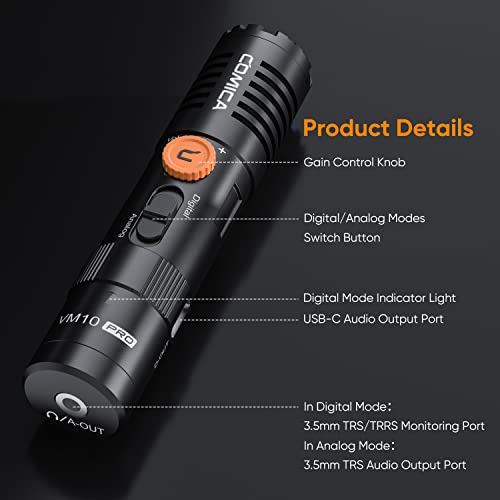 COMICA VM10PRO Universal Video Microphone for Camera, iPhone, Android Phone | 3.5mm/USB-C Analog/Digital Output, Noise Cancellation, Super Cardioid Pickup, Professional Video Mic for YouTube TikTok Vlog