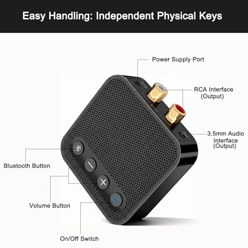 Bluetooth Adapter for Stereo Receiver - aptX HD RCA/3.5mm Output | Bluetooth Audio Receiver for Music Streaming Sound System Works with SmartPhones Tablets, Plug and Play - color: Black