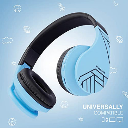 PowerLocus Bluetooth Headphones for Kids, Wireless Foldable Headphones Over Ear, Headphone with Microphone, 85DB Volume Limit, Wireless and Wired Headset with Micro SD, FM for Cellphones, Tablets, PC - color: Blue