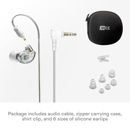 MEE audio M6 Single-Side Earbud, Left Side, 15" Cable, 3.5 mm Plug (Clear) | Extra-Short Cable, For 2-Way Radios, Speaker Mics & PTT Systems, One Wired Earphone, Moldable Earhook & Stereo-to-Mono - size: Left ear
