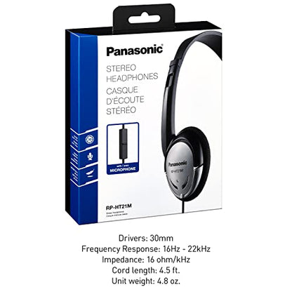 Panasonic Headphones, On-Ear Lightweight Earphones with Microphone and XBS for Extra Bass and Clear, Natural Sound, 3.5mm Jack for Phones and Laptops, Work from Home - RP-HT21M (Black & Silver) - size: 36 x 6.7 x 0.5 inches (Pack of 1), style: On Ear - Wi