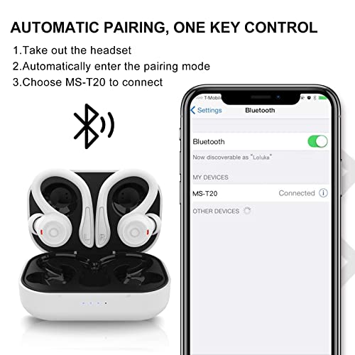 Loluka Over Ear Wireless Earbuds with Earhooks Running Bluetooth Earbuds with Ear Hook Waterproof Small Earphones in Ear Headphones Noise Cancelling Headset Android Ear Buds for Workout Sport Gym - color: White