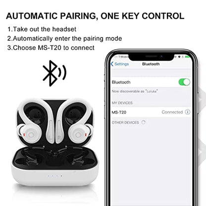Loluka Over Ear Wireless Earbuds with Earhooks Running Bluetooth Earbuds with Ear Hook Waterproof Small Earphones in Ear Headphones Noise Cancelling Headset Android Ear Buds for Workout Sport Gym - color: White
