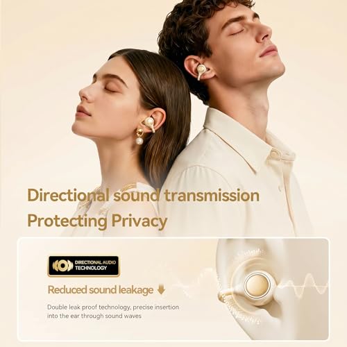 Open Ear Wireless Earbuds for Women with Makeup Mirror Charging Case, Clip-on Bluetooth 6.0 Headphones with Spatial Audio, Includes Flower & Butterfly Earrings, Long Battery Life - color: Cream White