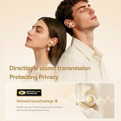 Open Ear Wireless Earbuds for Women with Makeup Mirror Charging Case, Clip-on Bluetooth 6.0 Headphones with Spatial Audio, Includes Flower & Butterfly Earrings, Long Battery Life - color: Cream White