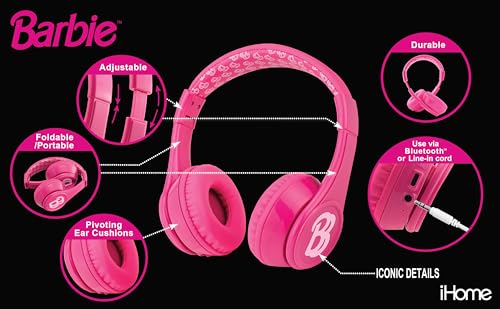 Barbie Bluetooth Headphones for Kids, Wireless Headphones for School, Home, or Travel (Barbie) - color: Barbie