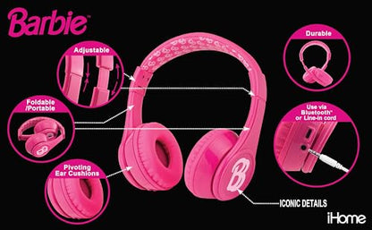 Barbie Bluetooth Headphones for Kids, Wireless Headphones for School, Home, or Travel (Barbie) - color: Barbie