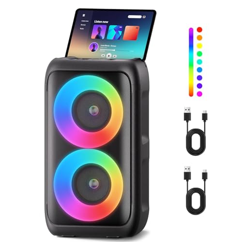Bluetooth Speaker with 2 Wireless Microphones - Big Party Speaker for Adults Kids Karaoke with Lights - Portable Rechargeable Floorstanding Speakers Support TWS/AUX/USB/TF Card for Home Party Gift - size: 2 Mics
