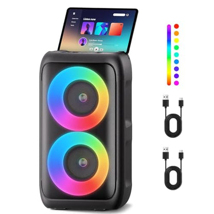 Bluetooth Speaker with 2 Wireless Microphones - Big Party Speaker for Adults Kids Karaoke with Lights - Portable Rechargeable Floorstanding Speakers Support TWS/AUX/USB/TF Card for Home Party Gift - size: 2 Mics