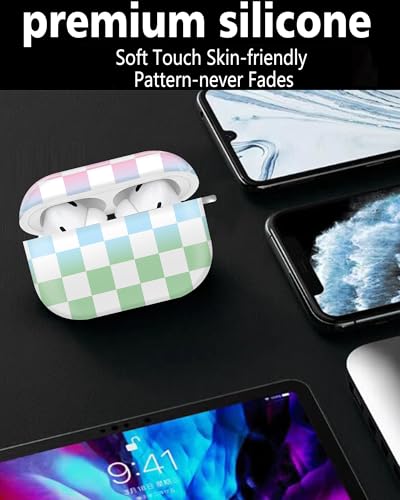 Cute Hard Case Compatible with AirPods Pro 2nd/1st Generation, Protective Cover with Golden Keychain, Fits 2023/2022/2019 Models, for Women, Girls, and Men(Colorful Checkerboard) - color: Colorful Checkerboard