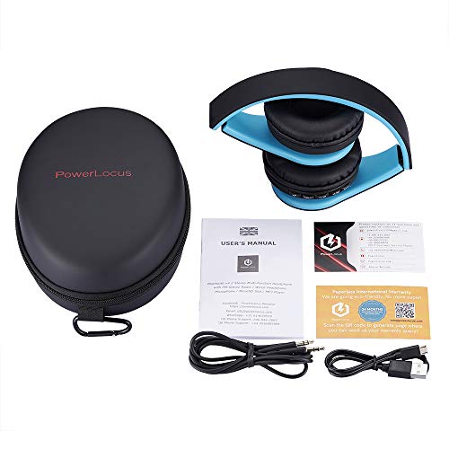 PowerLocus Wireless Bluetooth Over-Ear Stereo Foldable Headphones, Wired Headsets with Built-in Microphone for iPhone, Samsung, LG, iPad (Black/Blue) - color: Black/Blue