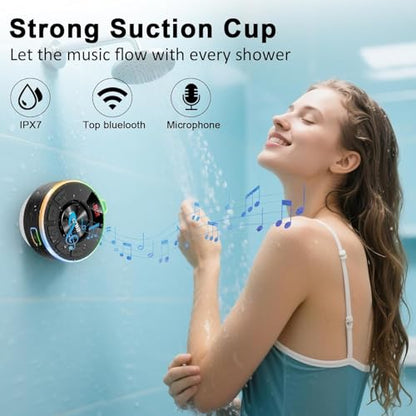 Bluetooth Shower Speaker, IPX7 Waterproof Shower Speaker with Loud Clear Sound, LED Display/RGB Lights/Suction Cup, Built-in Mic, 10H Playtime, Bathroom Speaker for Pool/Beach/Party/Gift. - color: A-Light Black