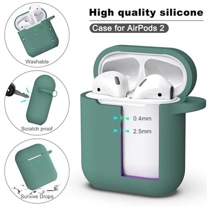 for AirPods 2nd/1st Case Silicone Cover, Pine Green | Compatible with Apple AirPods 2nd/1st (2019/2016) Generation with Keychain & Cleaner Kit, Wireless Charging Compatible - color: E1-Pine Green