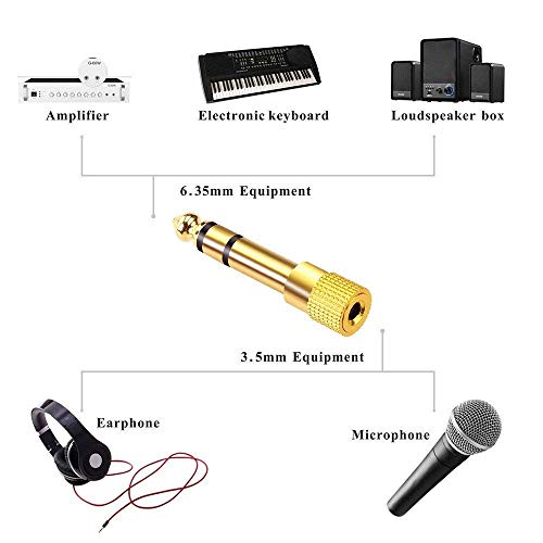 VCE 2 Pack 6.35mm to 3.5mm Male to Female Stereo Jack Adapter Bundle with 8 Pack Right Angle Banana Plugs, 90 Degree 4mm Gold Plated Dual Screw Type Speaker Connector