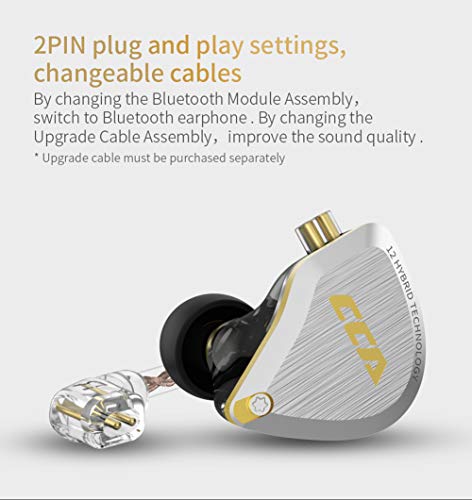 CCA C12 5BA+1DD Hybrid in-Ear Earphones, Amber Gold | HiFi Musician Monitor IEM, Detachable 2-Pin Cable, Noise-Isolating Earbuds, Zinc Alloy, Gaming Headset, 7-40000Hz - color: Amber Gold, size: Without MIC