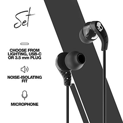 Skullcandy Set Lightning in-Ear Wired Earbuds, Microphone, Works with iPhone - True Black