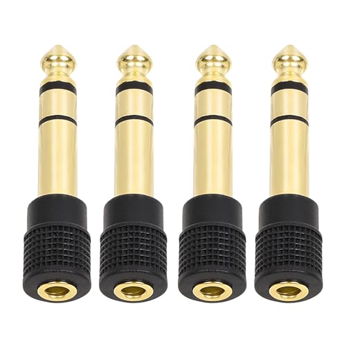 Aqdocvf 4‑Pack 3.5mm to 1/4" Adapter, Upgrade Headphone Jack Adapter | 1/4" to 3.5mm Stereo Headphone Adapter Gold‑Plated for Aux Cable, Headphones, Piano, Drums, Amp Adapters - color: Copper Gold-plated