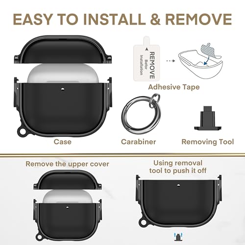 for AirPods 4 Case with Safety Lock, Magsafe Compatible,Black | Double Secure Lock,Drop Protection,Two-Piece Design,with Gold Keychain, Anti Lost, Dustproof, Cute AirPod 4 Case - color: Black, size: AirPods 4 Case