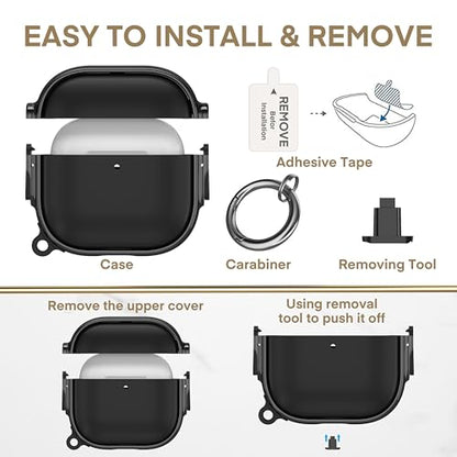for AirPods 4 Case with Safety Lock, Magsafe Compatible,Black | Double Secure Lock,Drop Protection,Two-Piece Design,with Gold Keychain, Anti Lost, Dustproof, Cute AirPod 4 Case - color: Black, size: AirPods 4 Case