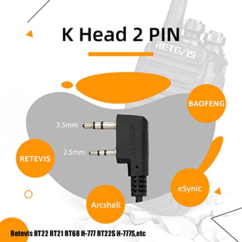 Retevis Swivel Walkie Talkie Earpiece with Mic, for RT22/RT68/RT21/H777 | Coil Tube, C-Shape Earhook, Compatible with Baofeng, Kenwood, Pxton 2 Way Radio, Two Way Radio Earpiece(1 Pack)