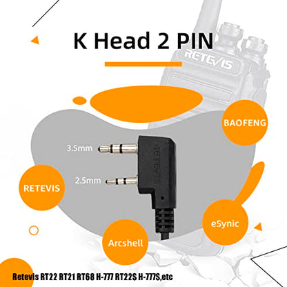 Retevis Swivel Walkie Talkie Earpiece with Mic, for RT22/RT68/RT21/H777 | Coil Tube, C-Shape Earhook, Compatible with Baofeng, Kenwood, Pxton 2 Way Radio, Two Way Radio Earpiece(1 Pack)
