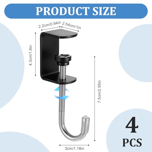 cobee Clamp-On Under Desk Hooks, Desk Mount Hanging Bag Holder Metal Hook | Adjustable Headphones Clamp Organizer Portable Purse Hanger Clip Reduce Clutter Table Desk Under Counter (4 Pcs, Black) - color: 4 Pcs, Black