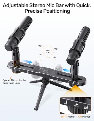 Stereo Mic Bar, Adjustable Dual Microphone Mount Bar,Universal Double Mic Holder for Stand,Precision Stereo Spacing Mic Bar for Podcast,Live Streaming,Studio Recording,Fit 3/8"&5/8" Threaded Mic Stand - size: Stereo Mic Bar