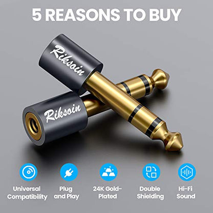 Headphone Adapter, 4-Pack 6.35mm (1/4 Inch) Male to 3.5mm (1/8 Inch) Female Stereo Audio Adapter [Gold Plated, Hi-Fi Sound] for Amp Adapter, Guitar, Digital Piano, Microphones, Speaker - size: 6.35mm to 3.5mm 4-pack
