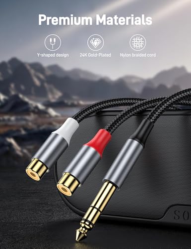 6.35 mm to 2RCA Cable, 6.35mm 1/4 Inch to 2 RCA Plug Audio Insert Cable, Gold Plated 1/4'' Male to Dual RCA Female Y Spliter Adapter Cable for Guitar, Piano, Speaker. - size: 1 Pack
