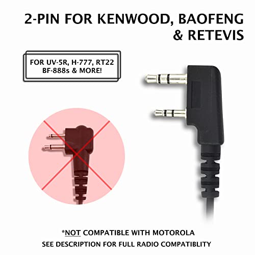ProMaxPower Two Way Radio Security Surveillance Acoustic Tube Earpiece for Kenwood 2-Pin Retevis H-777 RT1 - size: 1-Pack