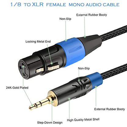 XLR to 3.5mm Balanced Cable Adapter, Gold-Plated 1/8 inch Mini Jack Stereo to Regular XLR Female Mono Audio Adapter Cable for Condenser Microphones - 1ft - style: 3.5mm to XLR Female