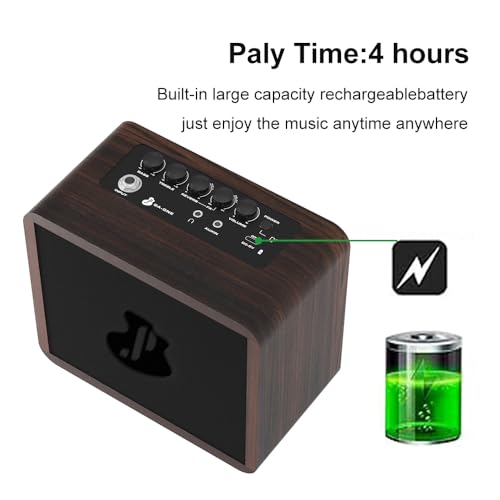 15W Mini Guitar Amp, Portable Acoustic/Electric Guitar Amplifier Rechargeable, Wireless Guitar Practice Amp with Reverb, Chorus & Delay, Supports OTG, AUX, REC, Bass and Treble Control