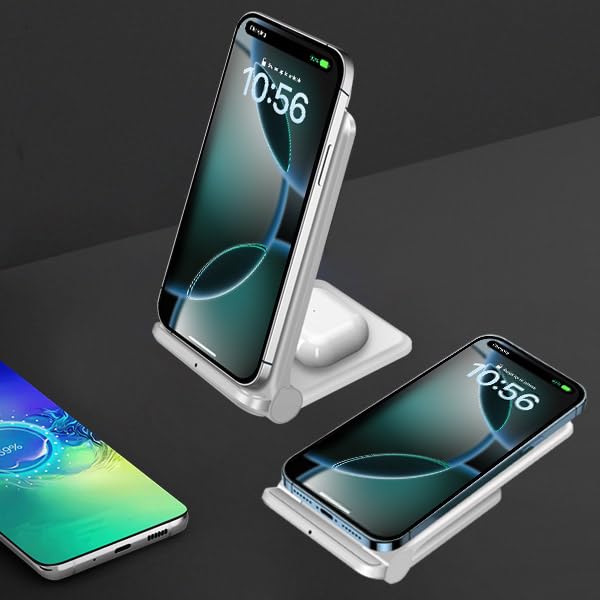 2 in 1 Wireless Charger,Foldable 20W Fast Wireless Charging Stand Compatible with iPhone 16/16 Pro/15/14/13/12/X/AirPods,Dual Phone Induction Charge Station for Samsung,Pixel,Xperia,LG(No Plug) - color: White