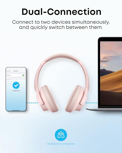 Soundcore by Anker Q20i Hybrid Active Noise Cancelling Headphones, Pink | Over-Ear, Bluetooth, 40H ANC Playtime, Hi-Res Audio, Big Bass, Transparency Mode, Customize via App, Travel, Home, Office - color: Pink