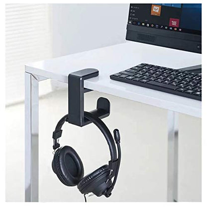 HDW Headphone Stand Holder Mount,Gaming Headset Hanger with Earphone Cable Clip Organizer,Under Desk Headphones Hook with Adjustable 360 Degree Rotation Clamp Black