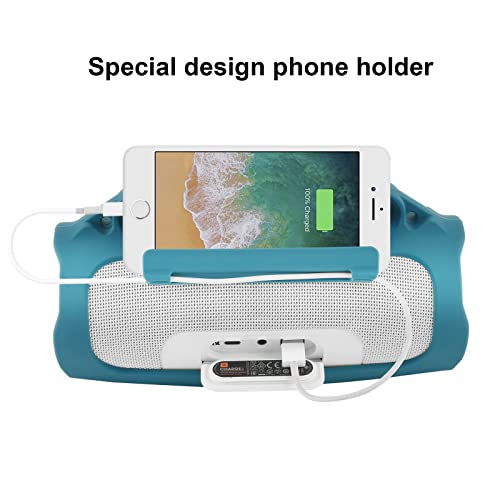 Silicone Case for JBL Charge 4 Portable Waterproof Speaker, Travel Carrying Case Protective Pouch Cover with Handle Adjustable Shoulder Strap and Phone Holder Stand (Blue) - color: Blue